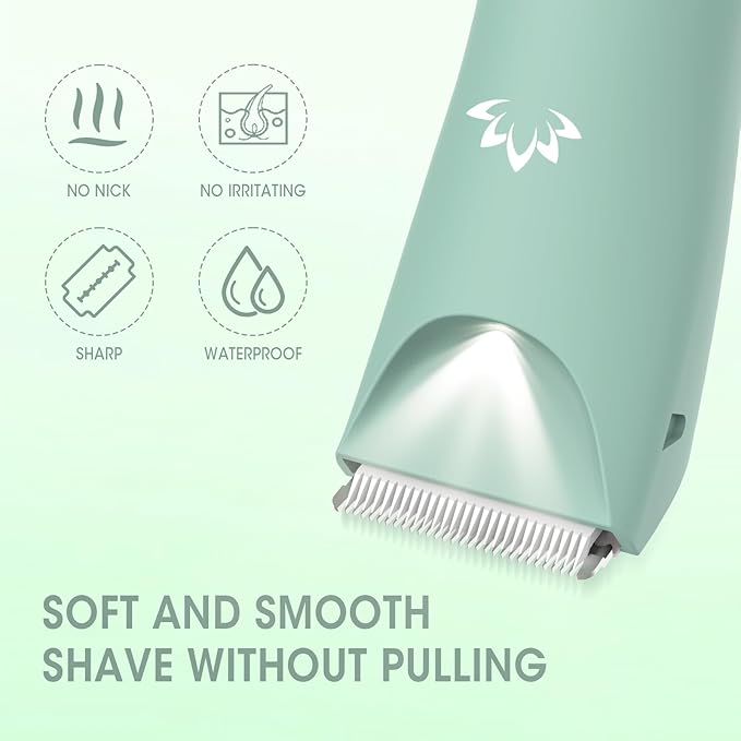 Lanumi Bikini Trimmer Women Rechargeable Body Hair Trimmer Electric Shaver Pubic Hair Grooming Kit with Charging Dock IPX7 Waterproof Wet/Dry Use (Green)