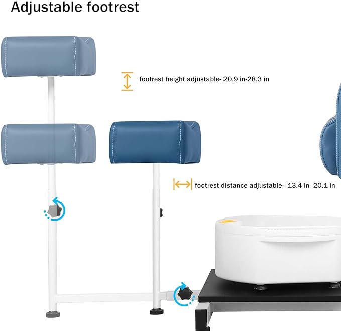Pedicure Chair with Massage Foot Bath Pedicure Unit Station, Hydraulic Pedicure Chair 360 ° Rotation Height Adjustable Blue