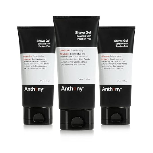 Anthony Shave Gel for Sensitive Skin – Non-Foaming, Soothing Shaving Cream for Men and Women. With Aloe Vera Beads, Eucalyptus, Rosemary and Carrageenan Extract - 6 Fl Oz (3 Pack)