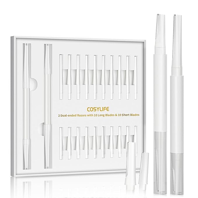 Dermaplaning Tool for Face Eyebrow Razor, Includes 2 Dual End Razors and 20 Blade Refills Exfoliating Face Razors for Women Facial Razor for Peach Fuzz and Eyebrow Starter Kit