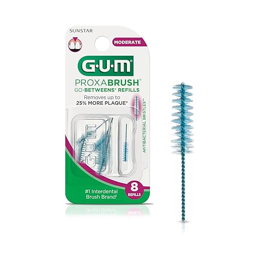 GUM Proxabrush Go-Betweens Refills - Moderate - Compatible with GUM Permanent Handle - Reusable Interdental Brushes - Soft Bristled Dental Picks, 8 Count