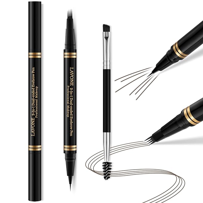 Eyebrow Pen Makeup Kit, with 4 Tip Waterproof Microblading Eyebrow Pencil, Eyeliner, Eyebrow Pomade and Dual-ended Eyebrow Brush, Brow Pencil Eyebrow Kit for Natural Looking - Medium Brown