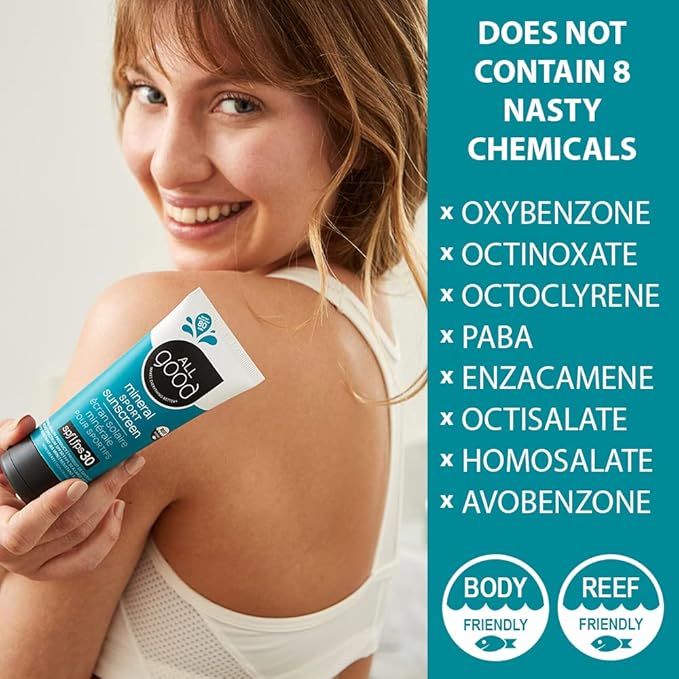 All Good Sport Mineral Sunscreen Lotion - Coral Reef Friendly, Water & Sweat Resistant, Face & Body, UVA/UVB Broad Spectrum SPF 30+ (3 oz)(3-Pack)
