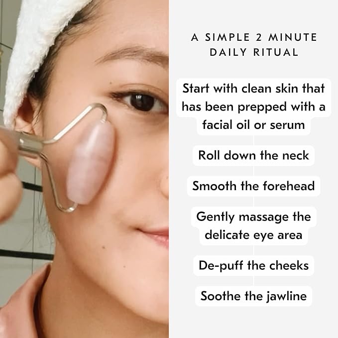 Mount Lai De-Puffing Rose Quartz Facial Roller – The Stone of Love, Certified Rose Quartz Face Roller for Anti-Aging, Soothing & Radiant Skin, Facial Massager Tool for Self-Care Ritual
