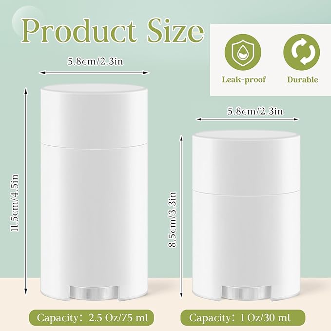 30 Pack 30ml/1oz Empty Deodorant Containers, Bottom Filling, White Plastic Oval Refillable Deodorant Containers Twist up Oval Lip Balm Tube for DIY Deodorants Lipstick Crayon Lotion