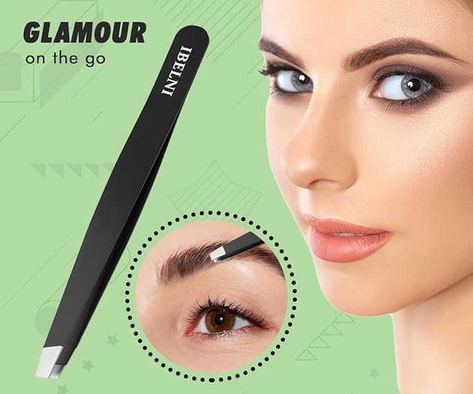 Tweezers Set with Mirror Case - Tweezers for Women facial hair-Professional Twizzers Facial Hair Tweezers for Eyebrows- Stainless Steel Tweezer kit with mirror compact (Black)