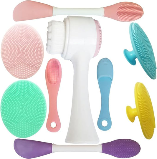 9-in-1 Face Scrubber Face Cleaning Brushes Super Soft Silicone Cleanser Brush and Facial Cleansing Massager Brush Face Cleansing Brush Set