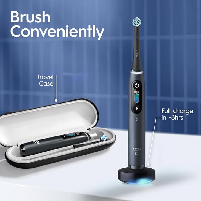 Oral-B iO Series 8 Electric Toothbrush with 2 Replacement Brush Heads and Travel Case, Rechargeable Toothbrush, Black Onyx