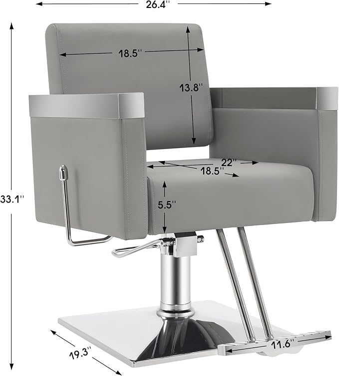 BarberPub Classic Recline Hydraulic Barber Chair Salon Spa Chair Hair Styling Beauty Equipment 3021 (Grey)