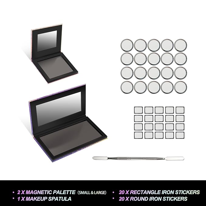 2 Packs Magnetic Makeup Palette Empty with Spatula and Metal Stickers, 18-pan and 9-pan Empty Eyeshadow Palette for Travel, DIY(Fish Scales)