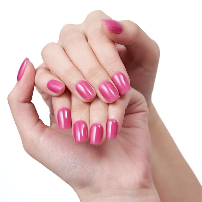GLAMERMAID Hot Pink Press On Nails Extra Short Square, Handmade Jelly Soft Gel Nails Rose Fake Nails kit, Natural Nails Manicure Kits Stick Glue on Nail Reusable Acrylic False Nails for Women