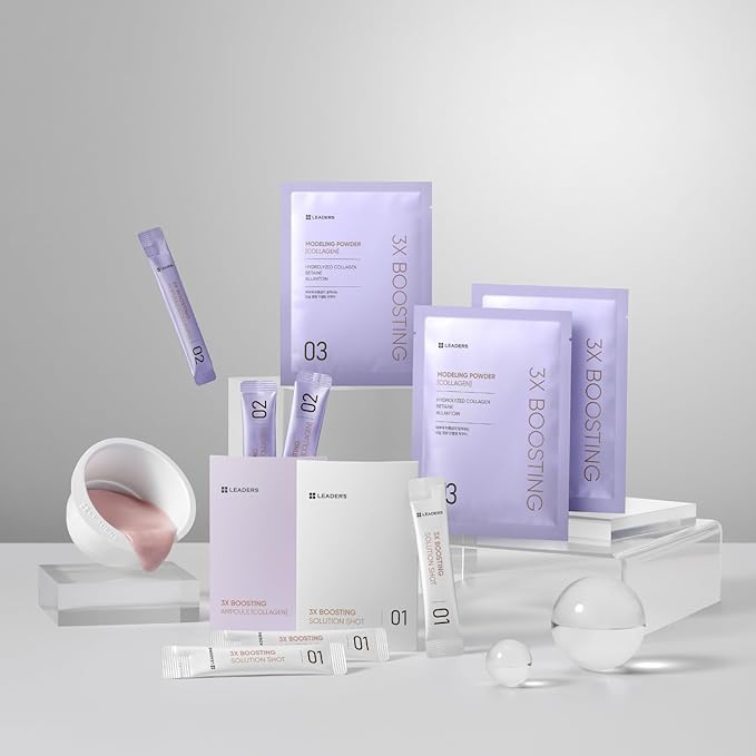 LEADERS 3X Boosting Modeling Mask | 3-Step Korean Skincare with Collagen Set of 3 | Skin Elasticity & Firmness | Improve Sagging Skin | Collagen for Toning & Anti-Aging - 3 Pack (Collagen)