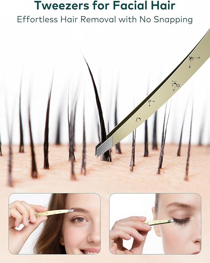 MR.GREEN Tweezers For Women Facial Hair, Professional Precision Eyebrow Tweezers for Women and Men, Stainless Steel Slanted Cute Hair Removal Plucker