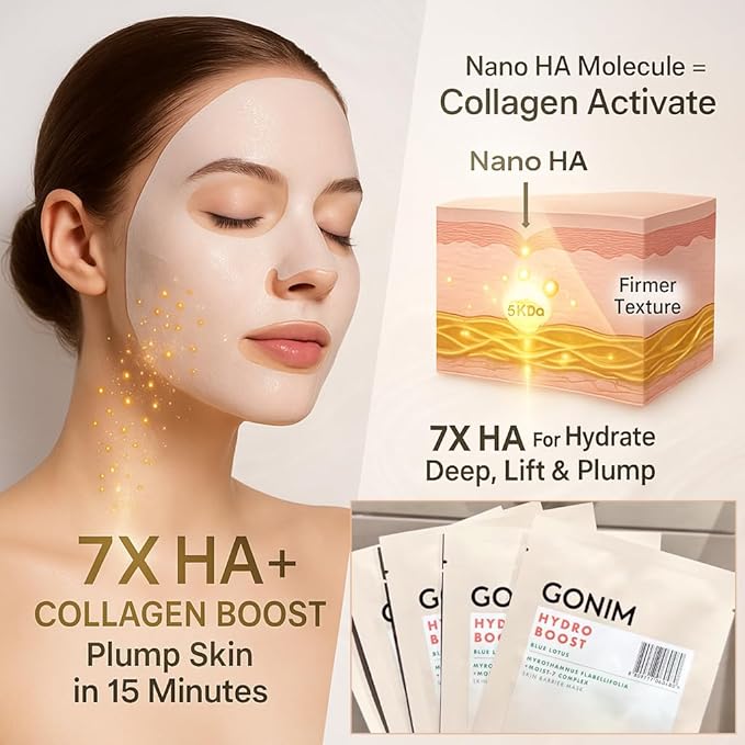 GONIM Face Mask Korean Skin Care with Hyaluronic Acid Serum & Collagen Activation, Face Masks Skincare with Vitamin C, Moisturizing Sheet Mask for All Skin,Korean Face Mask Travel Essentials 20 Sheets