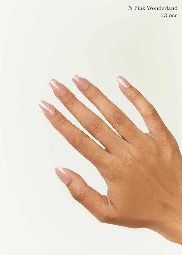 ohora Semi Cured Gel Nail Strips (N Pink Wonderland) - Pink, Solid, Works with Any UV/LED Lamps, Salon-Quality, Long Lasting, Easy to Apply & Remove - Includes 2 Prep Pads, Nail File & Wooden Stick