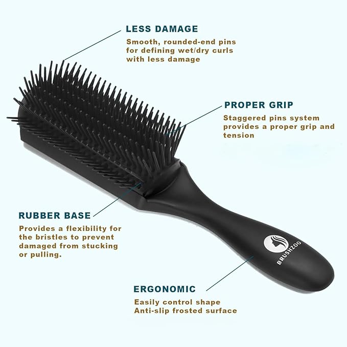 BRUSHZOO Hair Brush Set, Detangler Brush for Women Men Kid Detangling Styling Massaging, Curly Hair Brush for 3/4abc Wet Dry Hair (Black)