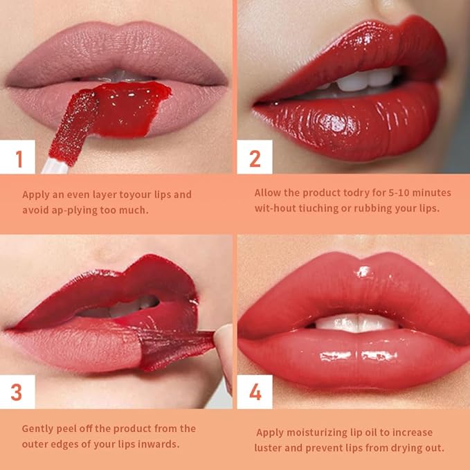 Rose Pink Peel Off Lip Gloss Tattoo and Lip Oil 2-in-1, Lip Stain Peel Off Masque - Peel Off Lip Tint ,Long Lasting Waterproof Transfer-proof Lip Mask Lip Gloss Peel Off Lip Liner,Stay Lip Makeup #02