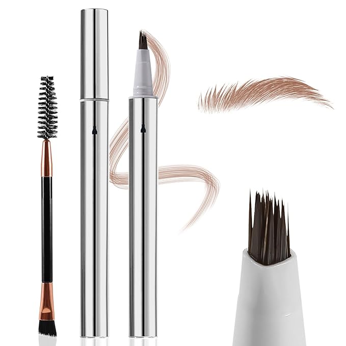 Boobeen 2PCS Wild Liquid Brow Pen, Microblading Natural Eyebrow Pencil with Spiral Brush, Ultra-Precise Tips for Hair-Like Makeup with Brush, Waterproof & Lasts All Day