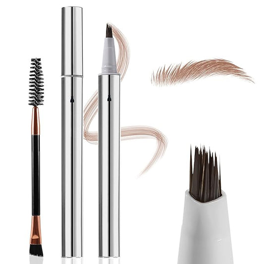 Boobeen 2PCS Wild Liquid Brow Pen, Microblading Natural Eyebrow Pencil with Spiral Brush, Ultra-Precise Tips for Hair-Like Makeup with Brush, Waterproof & Lasts All Day