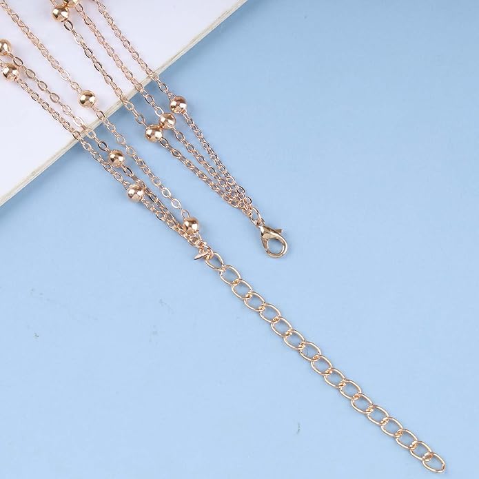 Vintage Layered Star Dangle Necklace Star Pendant Necklace Tiny Star Necklace Gold Bead Chain Necklace Jewelry for Women