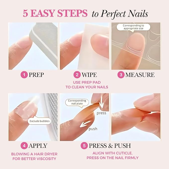 Perfect Look Press On Nails - Blush Sparkle | No Glue One-Day Nude Pink Almond Fake Nails with Glitter Tips for Weddings - 24 Pcs Nail Kit with Adhesive Tabs