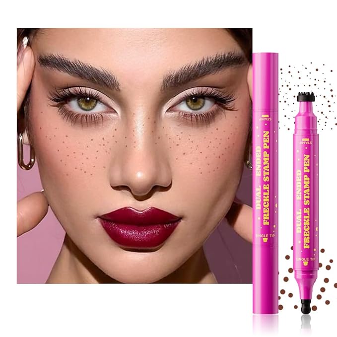 Dark Brown Freckle Stamp with Eyeliner Pen,Natural Lifelike Freckle Makeup Pen Magic Freckle Color,Waterproof Longlasting Fake Freckles Stain Marker Pencil Face Decoration for Sunkissed Makeup,Vegan