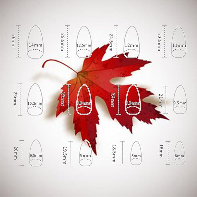 Thanksgiving Press on Nails 24Pcs Maple Leaves Medium Almond False Nail Rhinestones Gel Glue on Fingernails Glossy Brown French Stick on Nail Acrylic Full Cover Fake Nails for Holiday Manicure Art