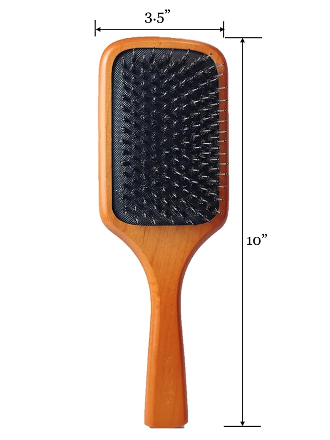 KOZIS Wooden Paddle Hair Brush, Vegan Boar and Nylon Bristles, Large