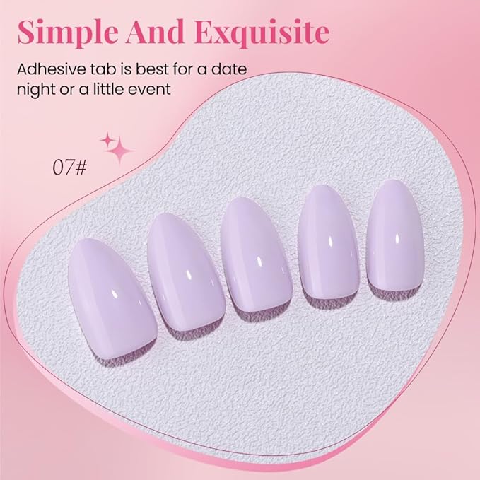 evpct Glossy Press on Nails Short Almond Short for Women, Orchid Purple Fake Nail with Glue Salon Quality Reusable Stick on Nails In 15 Sizes 30Pcs Full Cover False Nail Soft Gel Set Kit for Gift, 07