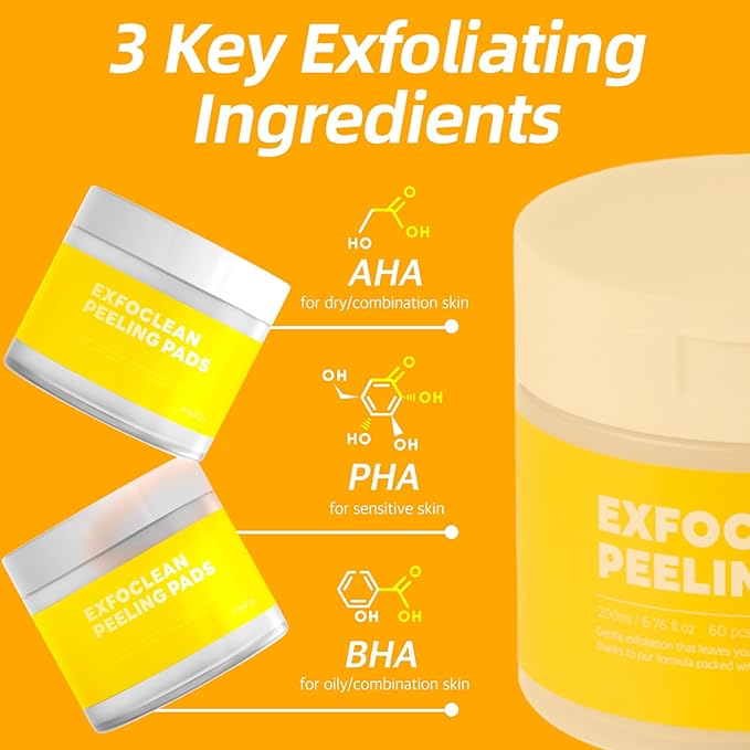 MEDB Exfoclean Peeling Pads Korean Skincare Exfoliating Face Pad with AHA & BHA Face Exfoliator Toner Pads with Salicylic Acid Brightening, Hydrating, Pore Care, for Radiant & Clear Skin, 60 Counts