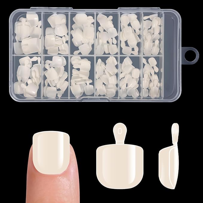 krofaue 240Pcs Kids Press on Nails with Handle - Short Fake Nails for Girls 12 Sizes Soft Gel Nail Tips for Safe & Fun DIY Nail Tips Art for Children 9-12(Nature)