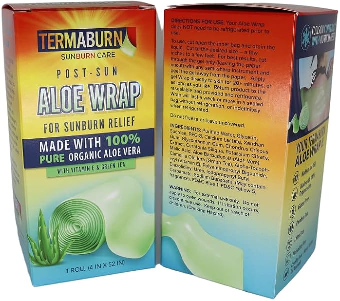 Aloe Wrap for Sunburn Relief – New Hydro-Gel After Sun Organic Aloe Skin Treatment for Long-Lasting Relief from Pain, Itching, and Peeling. Made in The USA with 100% certified organic Aloe