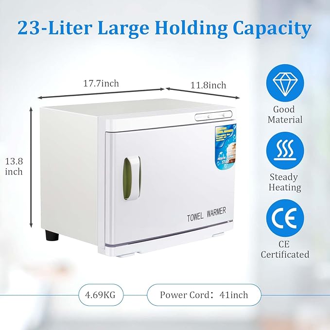 Hot Towel Warmer Cabinet with LED Light - JXSDLIY 23L Large Capacity Towel Cabinet for Bathroom 2-in-1 Professional Hot Towel Warmers for Facials SPA Massage Salon Heats Up Quick Towel Heater (white)