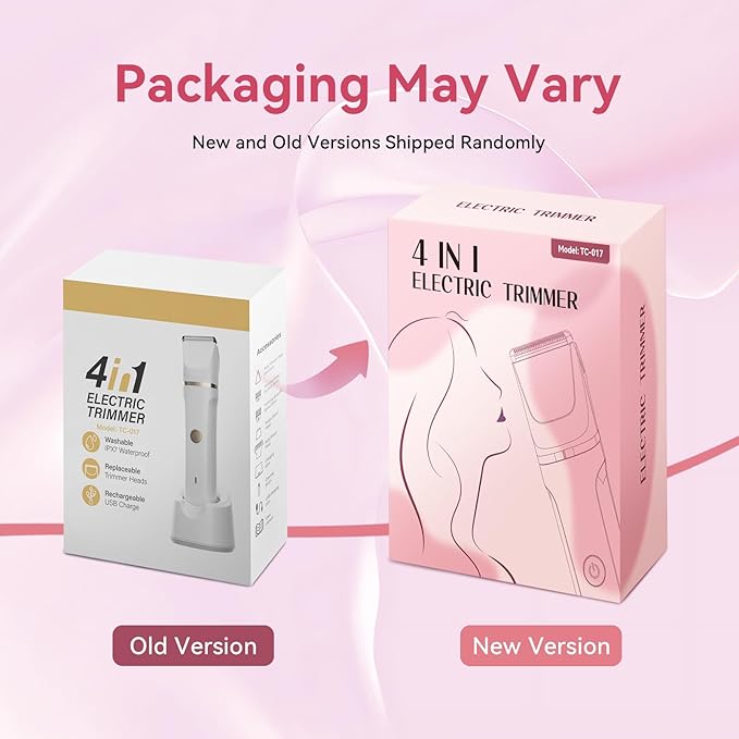 Bikini Trimmer for Women - 4 in 1 Electric Razors for Women, Waterproof Body Pubic Hair Electric Shaver for Womens, Replaceable Facial & Nose Hair Razor, Rechargeable Grooming Kit, Pink