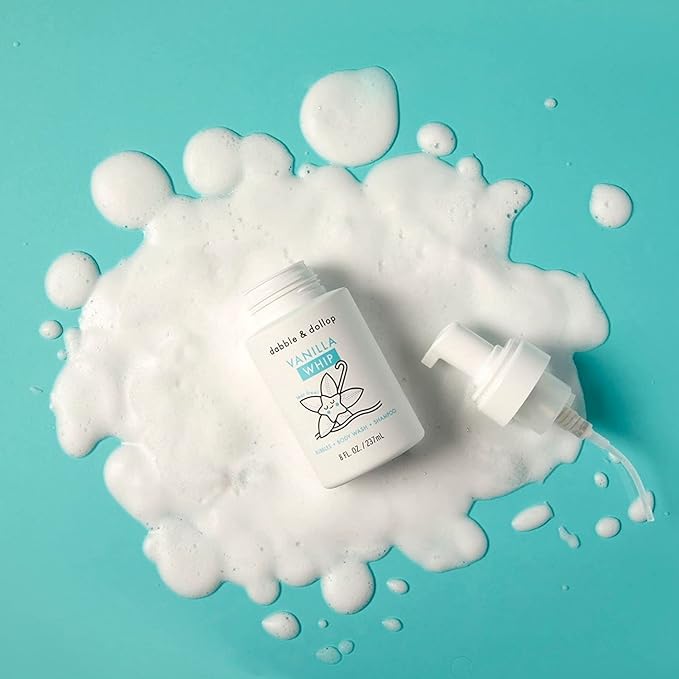 Dabble & Dollop Soothing Mini Bath Bombs & Vanilla Shampoo, Body Wash and Bubble Bath for Kids - All Natural, Resealable Pouch, Foaming Whip, Vegan, Gluten-Free, Cruelty-Free (Pack of 2)