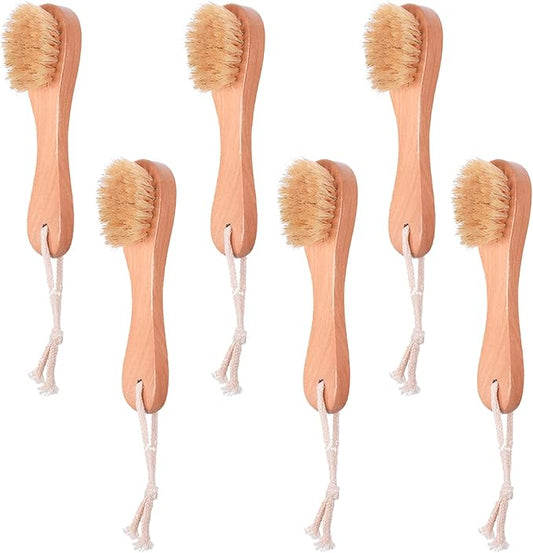 6 Pcs Face Exfoliator Brush Dry Brush Natural Bristles Wooden Face Cleaning Brush, Facial Cleansing Brush Face Wash Scrub Exfoliator Brush for Face Care