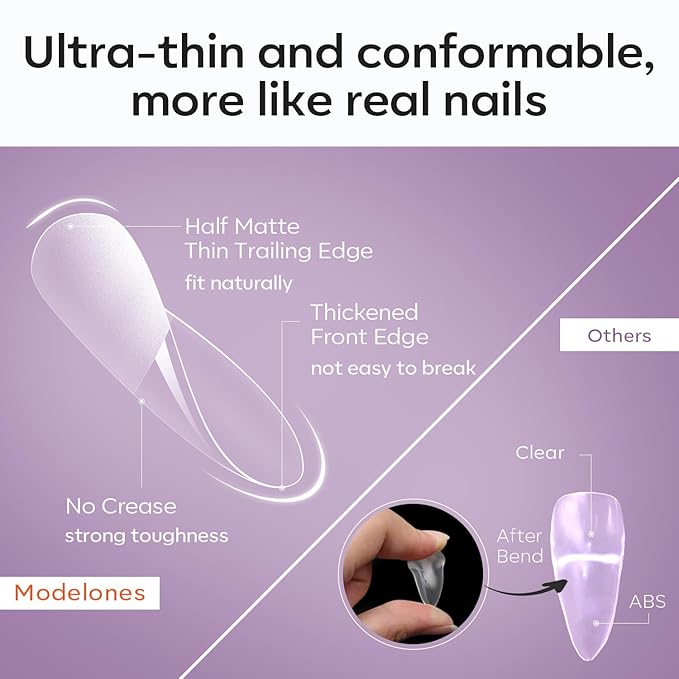Modelones Extra Short Almond Fake Nail Tips - 510Pcs Gel Tips Pre-shaped Half Matte Full Cover Clear Acrylic Gel Kit False Press on Nails for Extension DIY Salon 15Sizes