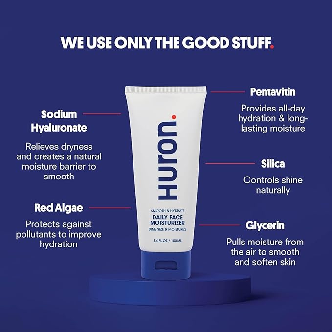 Huron Men’s Face Moisturizer – Lightweight, Soothing, Cooling Face Lotion for All-Day Lasting Hydration – Vegan, Phthalate Free, Sulfate Free, Paraben Free – 3.4 Fl Oz (2 Pack)