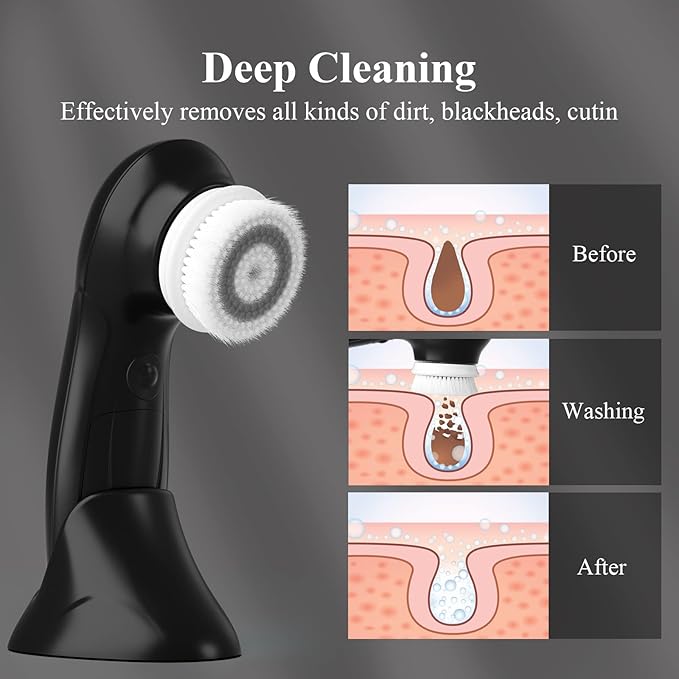 TOUCHBeauty Facial Cleansing Brush for Men Face Scrubber with Advanced PBT Bristles Spin Brush & Stand, Facial Cleansing System Designed for Men | Dual Speed, Waterproof, Battery Powered TB-0759M