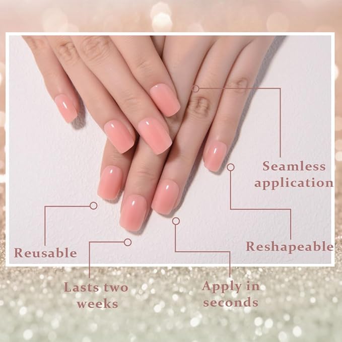 evpct Nude Pink Short Squoval Glossy Press on Nails for Women Gift, Glossy Nude Pink Fake Nail with Nail Glue Manicure Kit, Soft Gel Full Cover Reusable Stick Glue on Acrylic False Nails Perfectly Fit