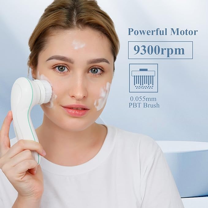 TOUCHBeauty Facial Cleansing Brush Electric, Face Cleansing Brush with Stand, 3 Brush Heads, 2 Speeds, IPX5 Waterproof, Battery-Powered, Suitable for All Skin Types, TB-0759D