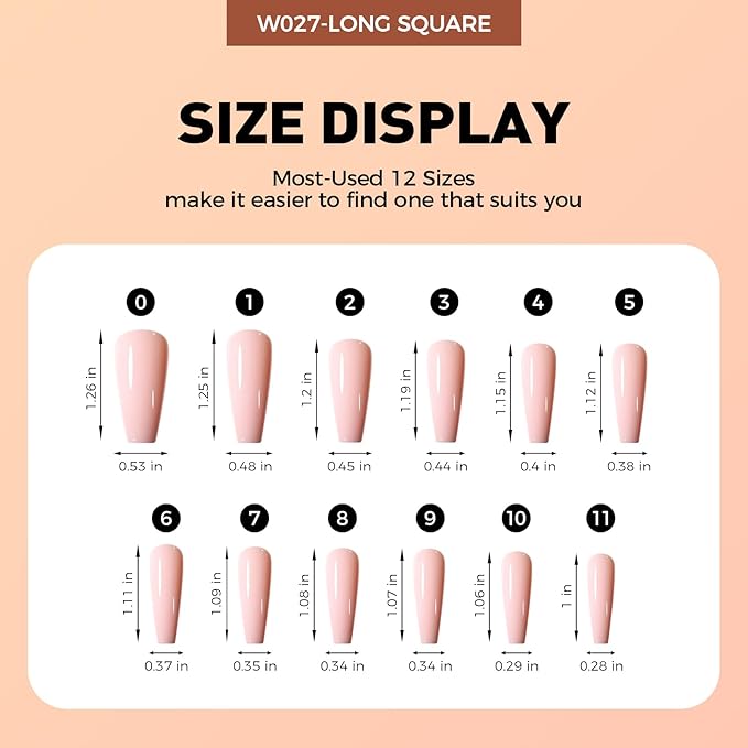 Press on Nails, 24 Colors 576PCS Long Square False Nails with 12 Sizes, Full Cover Press on Nails for Women, Lightweight Matte Natural Fake Nails for Nail Art Design