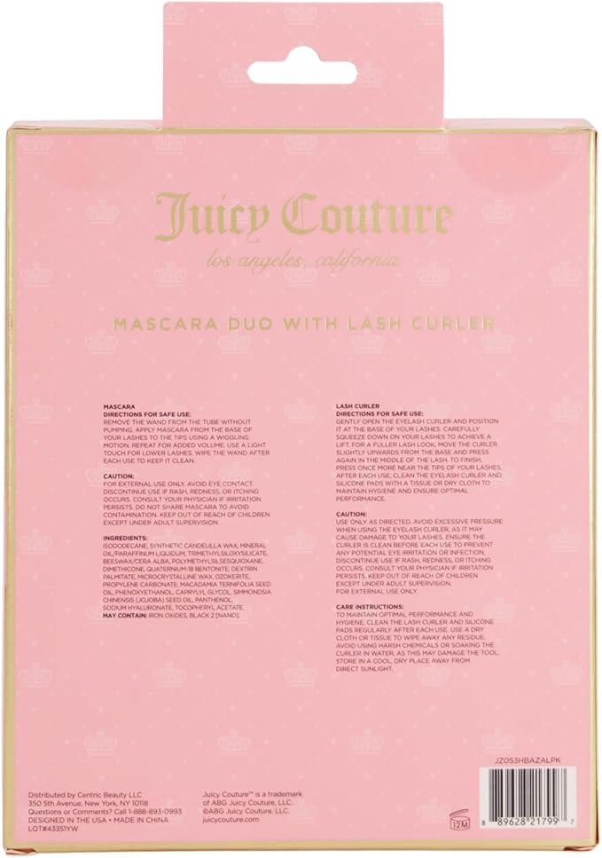 Juicy Couture Mascara Duo & Lash Curler – Dual Mascara Shades of Black, Intense Volume & Lucious Lash Curls