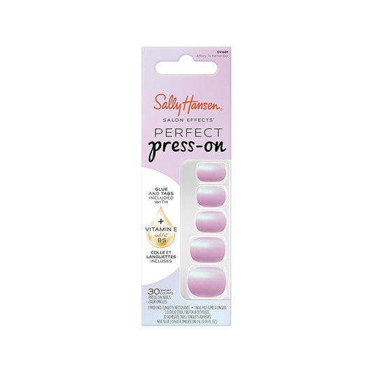 Sally Hansen Salon Effects Perfect Press-On Nails | Sq-oval Shape | Easy to Apply, Non-Damaging | 30 Nails, Nail Glue, Adhesive Tabs, File | Affairy To Remember