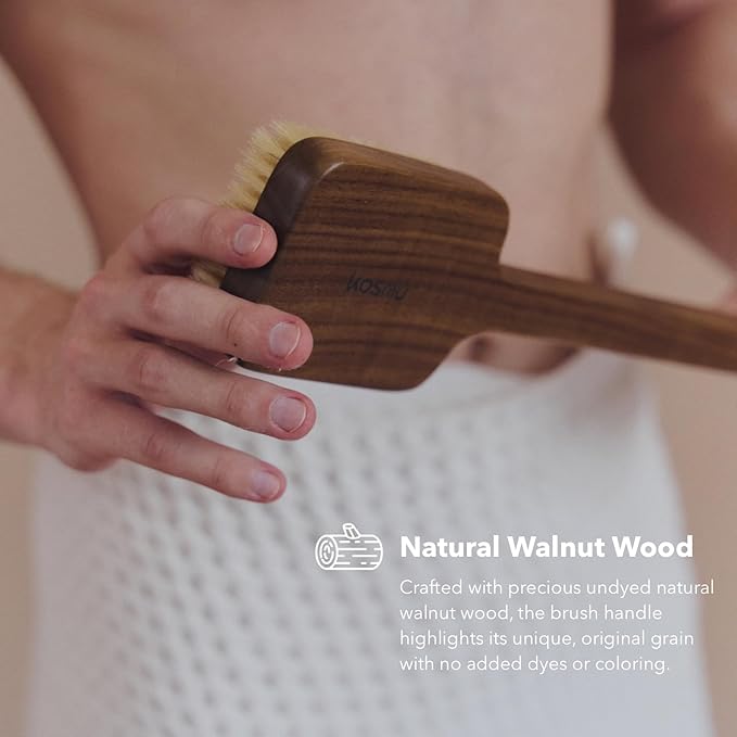 Luxury Natural Walnut Wood Boar Bristle Body Brush | Exfoliating & Detoxifying for All Skin Type | Sweeps Away Dead Skin Cells for Luminous, Smooth Skin | for Wet and Dry Use (Body Brush Set)
