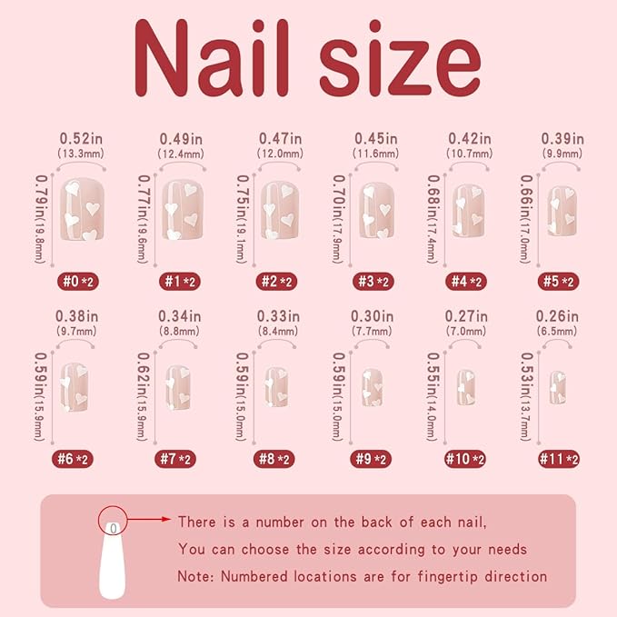 Yivaiks White Acrylic Press on Nails Valentines Day Glue on Nails Short Fake Nails Heart Stick on Nails Full Cover Artificial Nails Press ons Short Nails Kit 24pcs