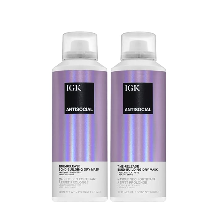 IGK Antisocial Dry Hair Mask (Pack of 2) Overnight Treatment | Bond-Building Treatment | Hydrates & Repairs | Leave-In | 5oz Each