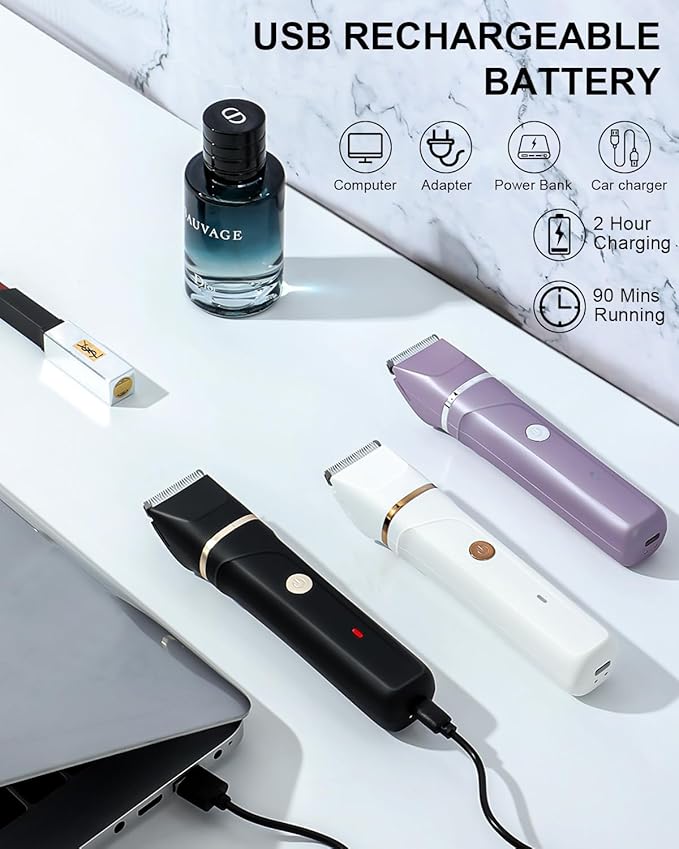 AREYZIN Bikini Trimmer for Women Painless Electric Razor for Women,3 in 1 Pubic Hair Trimmer,USB Recharge Dock,Replaceable Ceramic Blade Heads,IPX7,White