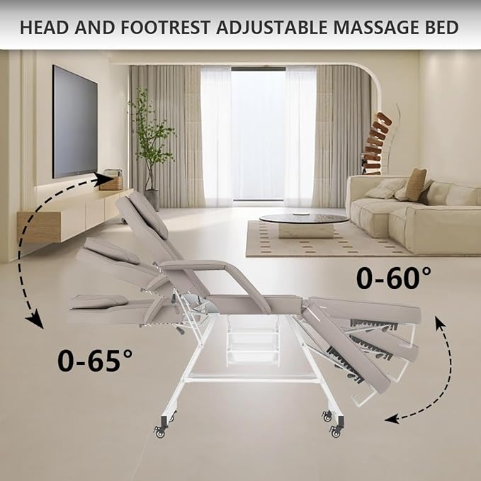 Tattoo Chair for Client Facial Table Adjustable 73inch Facial Chair Spa Esthetician with Stool for Beauty Tattoo Eyelash Equipment Black (Gray)