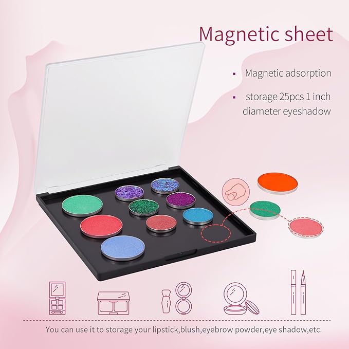 AJLTPA Magnetic Makeup Palette with Frosted Clear Top, Empty Eyeshadow Palettes depots Travel Storage Box with 40Pcs Adhesive Metal Stickers for DIY Cosmetics Powder (Large - 5.72" x 5.98")